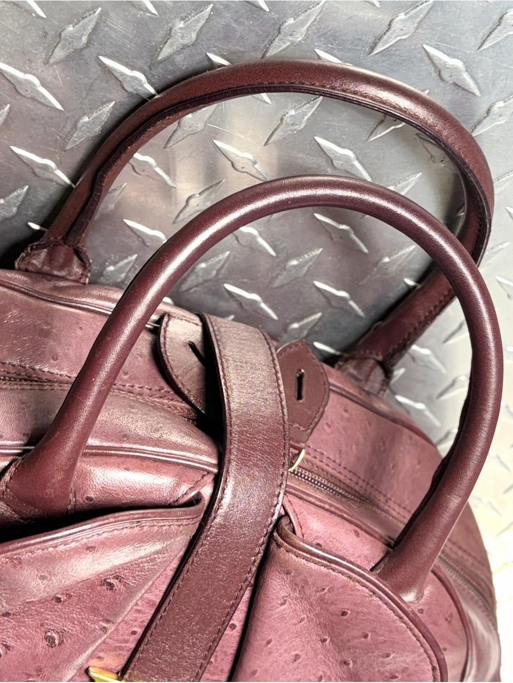 Christian Dior Vintage Ostrich Double Saddle Bowler Bag in Purple - Picture 7 of 14